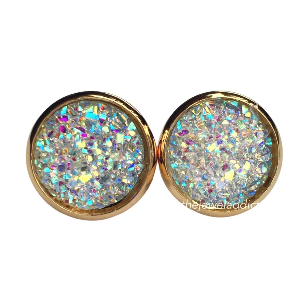3 for 15🎀clear flat Drusy style gold studs